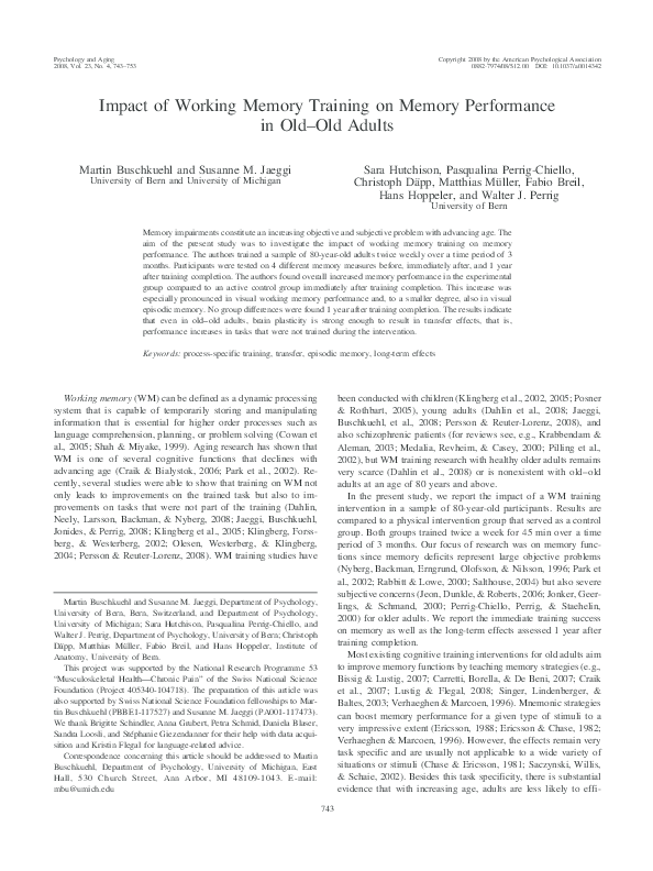 (PDF) Impact of Working Memory Training on Memory Performance in Old ...