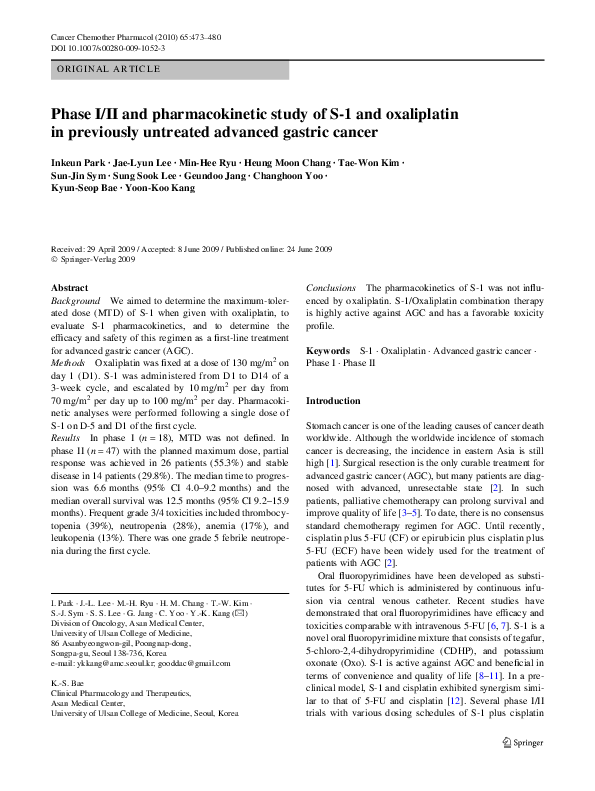 (PDF) Phase I/II and pharmacokinetic study of S-1 and oxaliplatin in ...