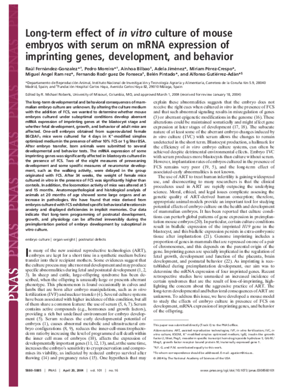 (PDF) Long-term effect of in vitro culture of mouse embryos with serum ...