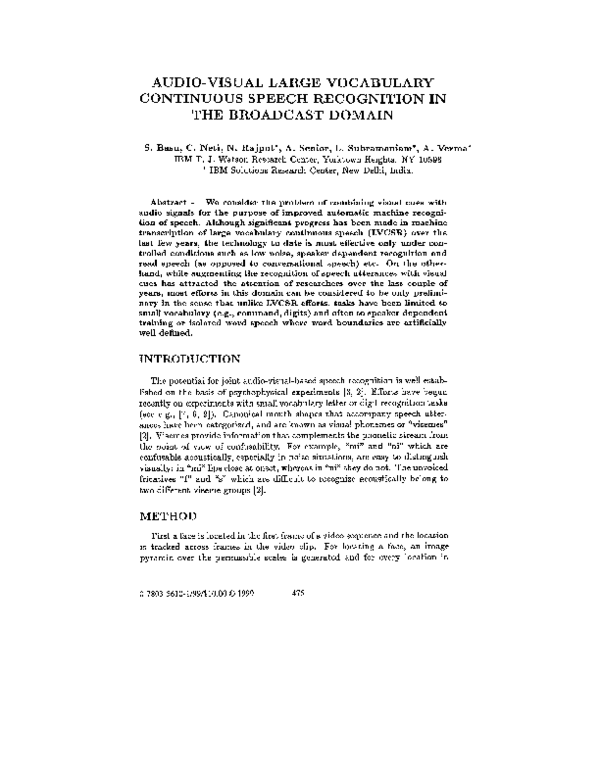 (PDF) Audio-visual large vocabulary continuous speech recognition in ...