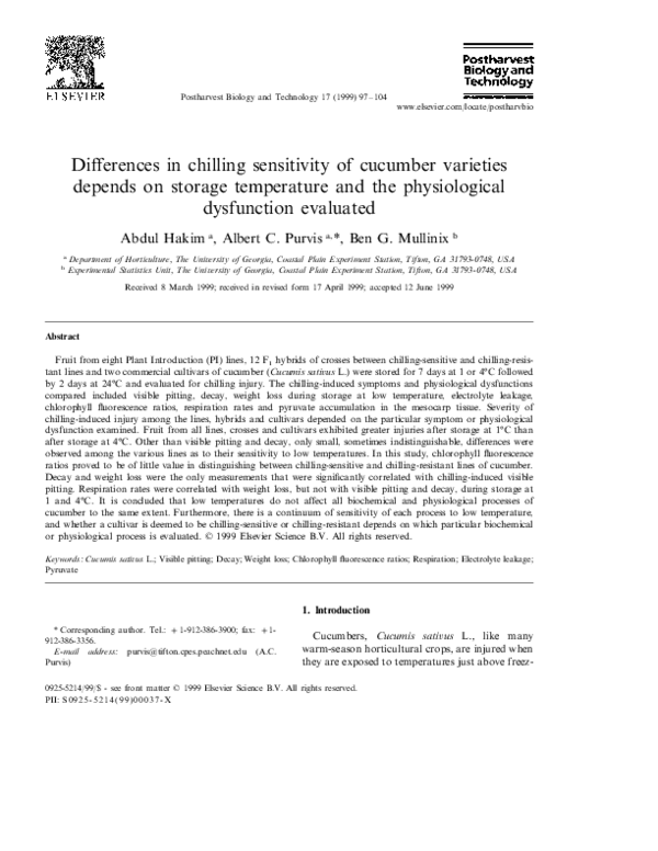 (PDF) Differences in chilling sensitivity of cucumber varieties depends