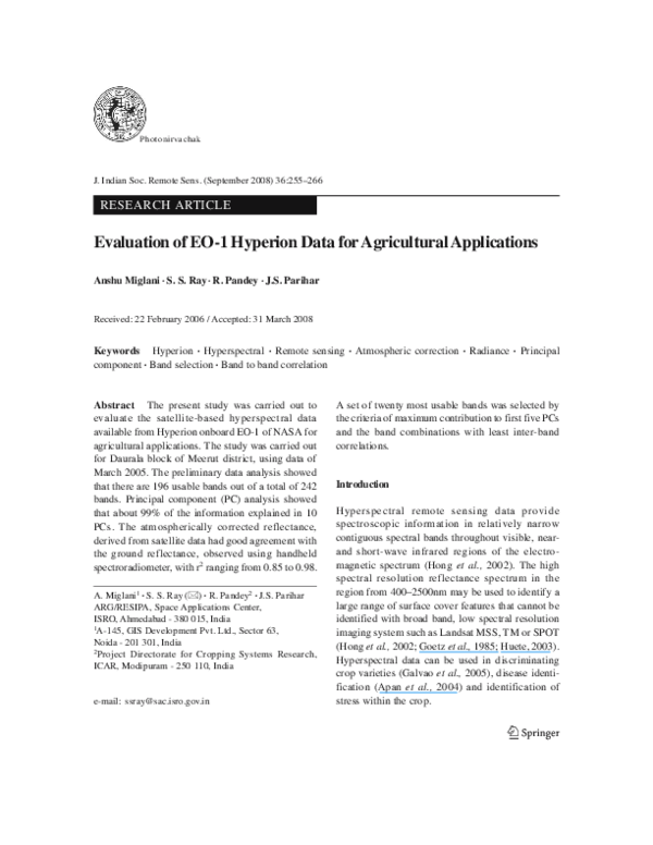 (PDF) Evaluation of EO1 hyperion data for agricultural applications