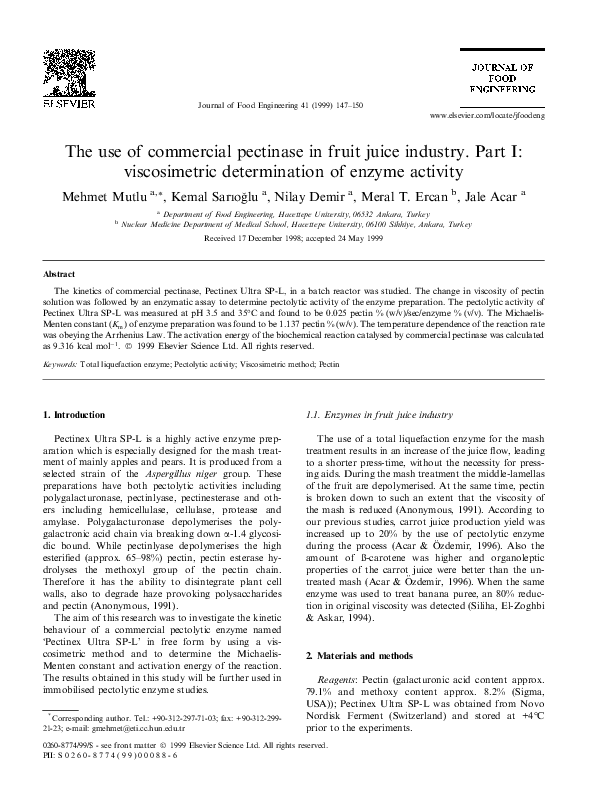 (PDF) The use of commercial pectinase in fruit juice industry. Part 3