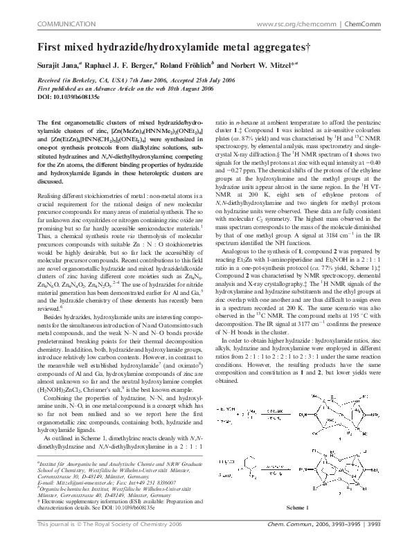 (PDF) First mixed hydrazide/hydroxylamide metal aggregates