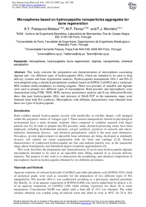 (PDF) Microspheres Based on Hydroxyapatite Nanoparticles Aggregates for ...