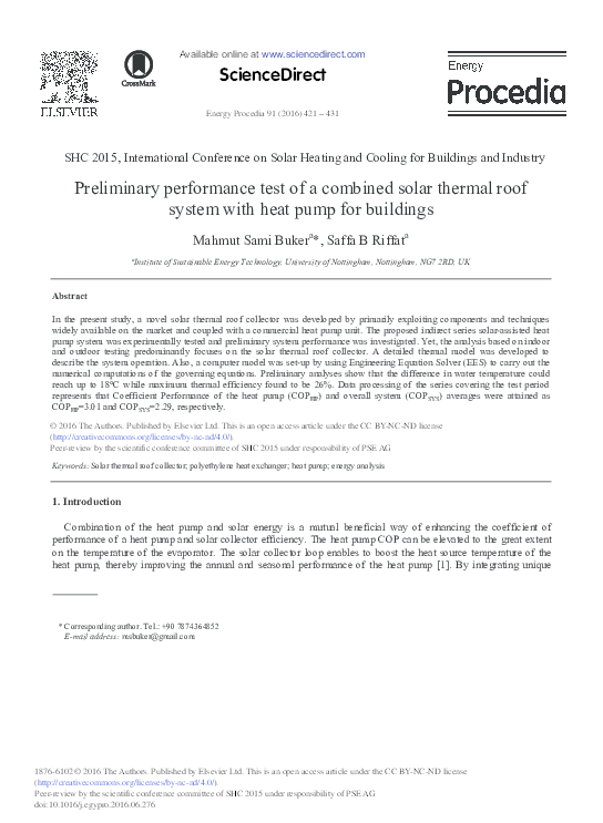 (PDF) Preliminary performance test of a combined solar thermal roof ...