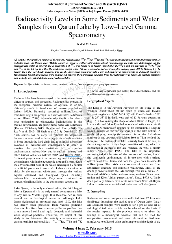 (PDF) Radioactivity Levels in Some Sediments and Water Samples from