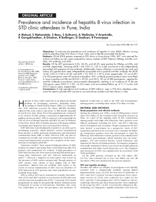 (PDF) Prevalence and incidence of hepatitis B virus infection in STD ...