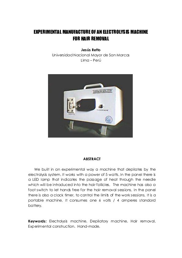 Pdf Experimental Manufacture Of An Electrolysis Machine For Hair