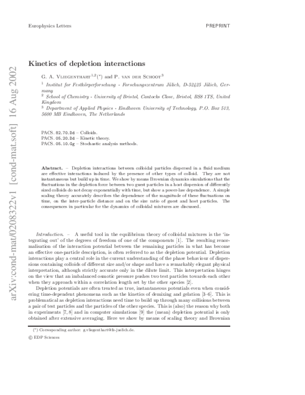 Pdf Kinetics Of Depletion Interactions