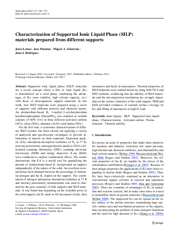 (PDF) Characterization of Supported Ionic Liquid Phase (SILP) materials ...