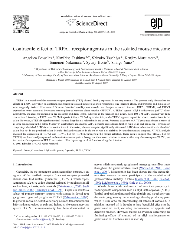 (PDF) Contractile effect of TRPA1 receptor agonists in the isolated ...
