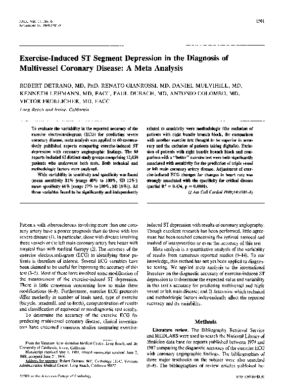 (PDF) Exercise-induced st segment depression in the diagnosis of ...