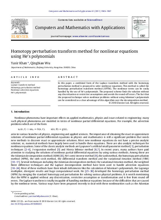 (PDF) Homotopy perturbation transform method for nonlinear equations ...