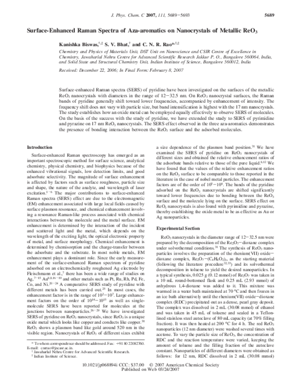 (PDF) Surface-Enhanced Raman Spectra of Aza-aromatics on Nanocrystals ...