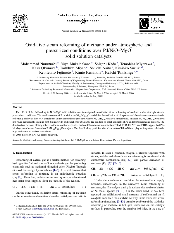 (PDF) Oxidative steam reforming of methane under atmospheric and ...