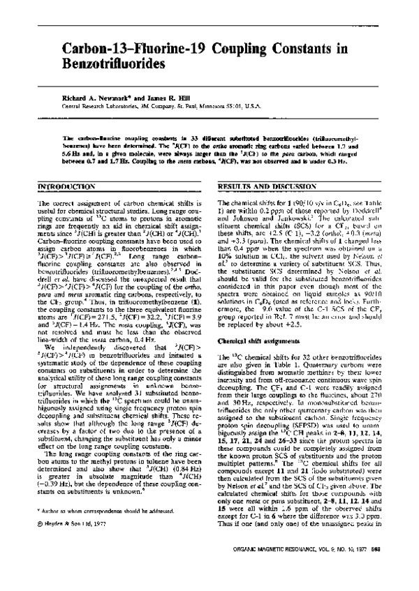(PDF) Carbon13fluorine19 coupling constants in benzotrifluorides
