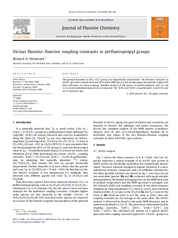 (PDF) Vicinal fluorine fluorine coupling constants in perfluoropropyl