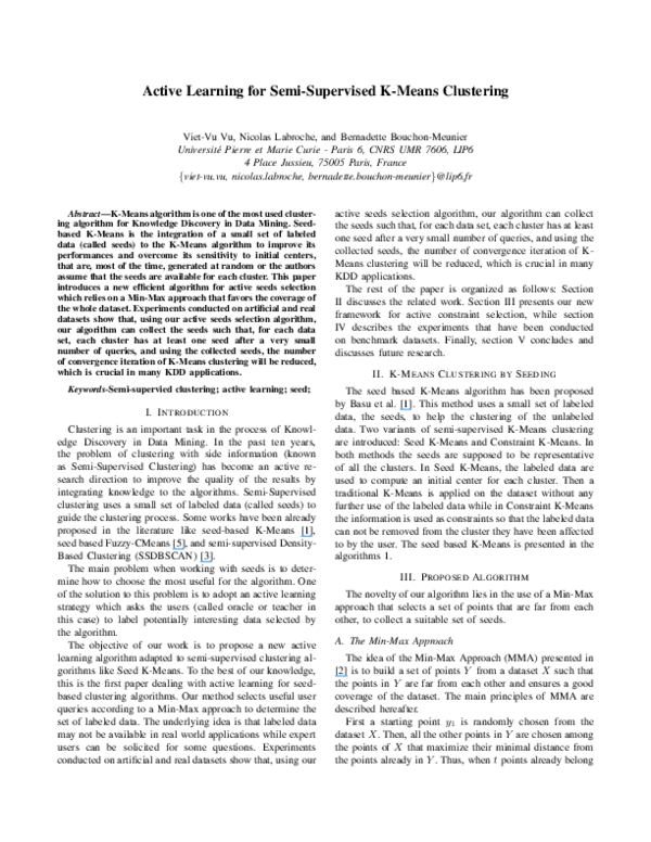 (PDF) Active Learning for Semi-Supervised K-Means Clustering