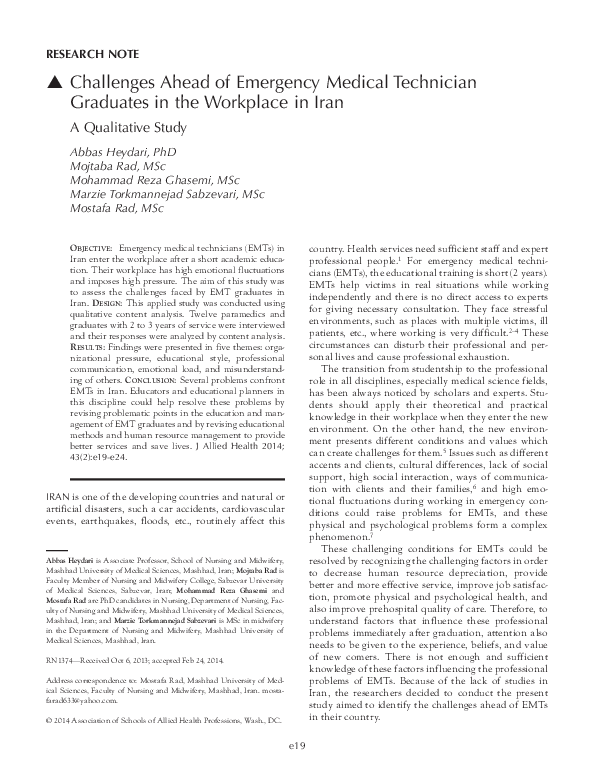 (PDF) Challenges ahead of emergency medical technician graduates in the ...