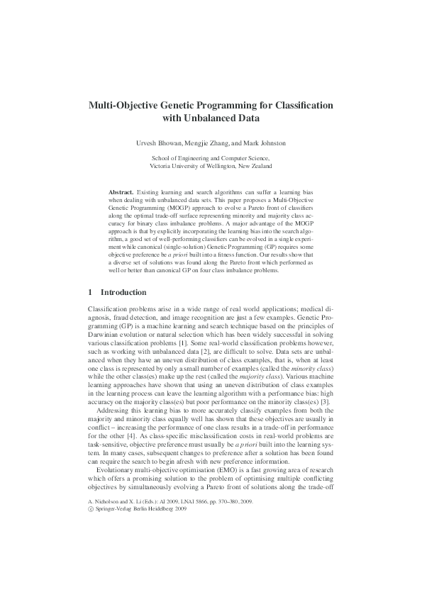 (PDF) Multi-objective genetic programming for classification with ...