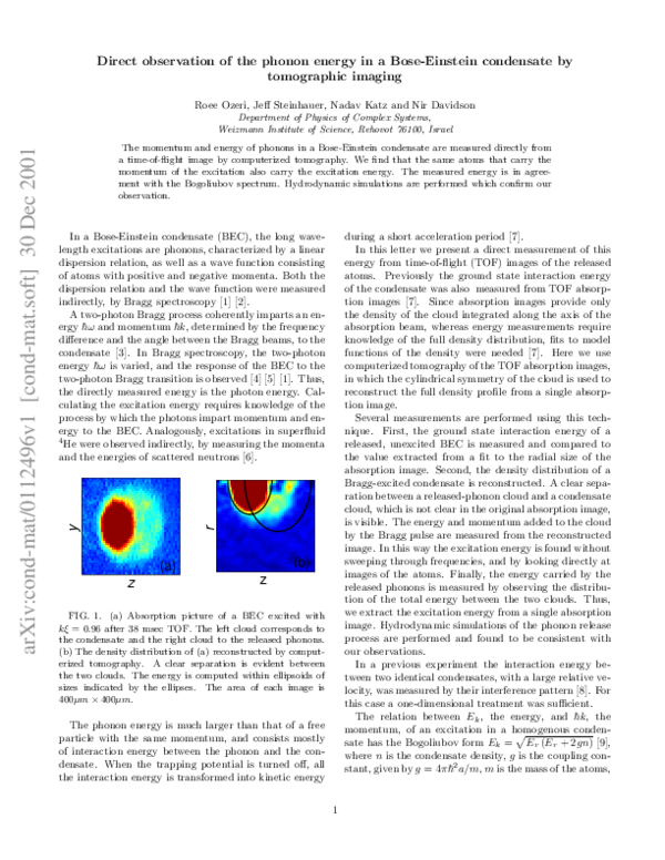 (PDF) Direct Observation of the Phonon Energy in a Bose-Einstein ...