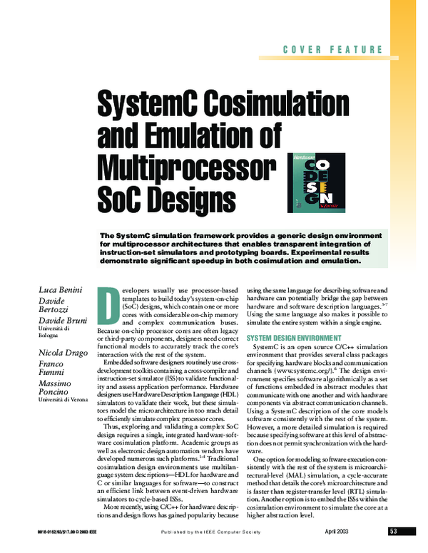 (PDF) SystemC Cosimulation and Emulation of Multiprocessor SoC Designs
