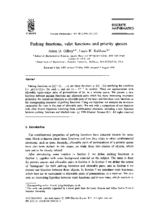 (PDF) Parking functions, valet functions and priority queues Julian D