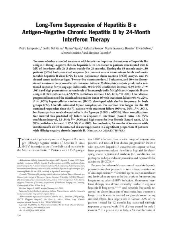 (PDF) LongTerm suppression of hepatitis B e antigennegative chronic