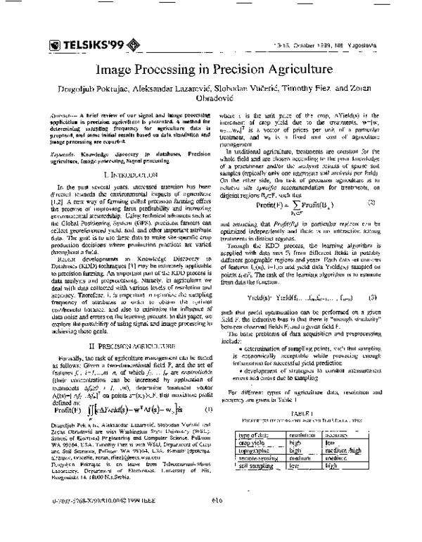 (PDF) Image processing in precision agriculture