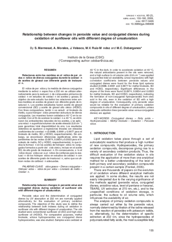 (PDF) Relationship between changes in peroxide value and conjugated dienes during oxidation of