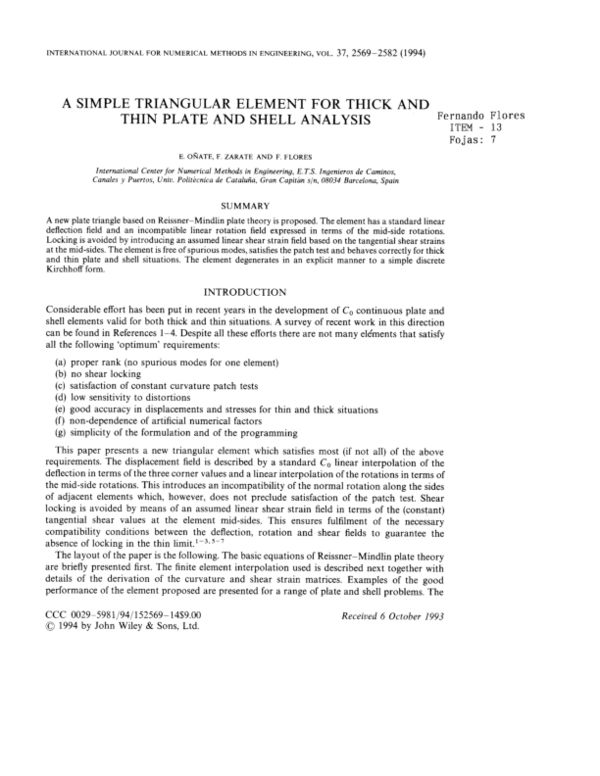(PDF) A simple triangular element for thick and thin plate and shell ...