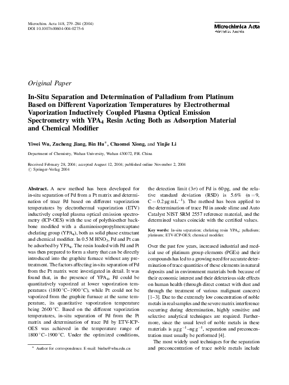 (PDF) In-Situ Separation and Determination of Palladium from Platinum ...