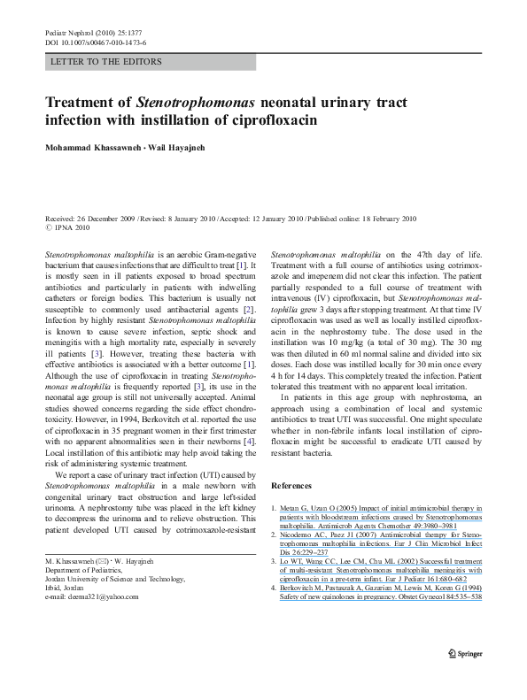 (PDF) Treatment of Stenotrophomonas neonatal urinary tract infection