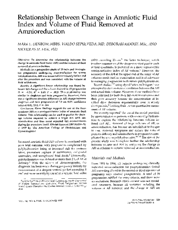 (PDF) Relationship between Change in Amniotic Fluid Index and Volume of ...