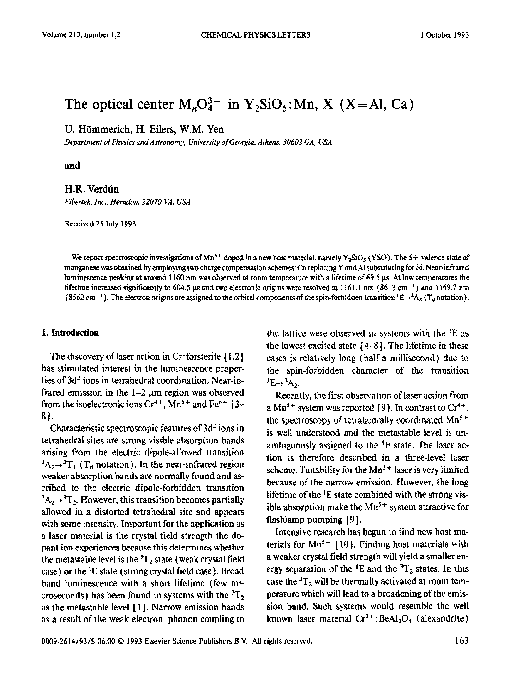 (PDF) The optical center MnO3−4 in Y2SiO5:Mn, X (X Al, Ca