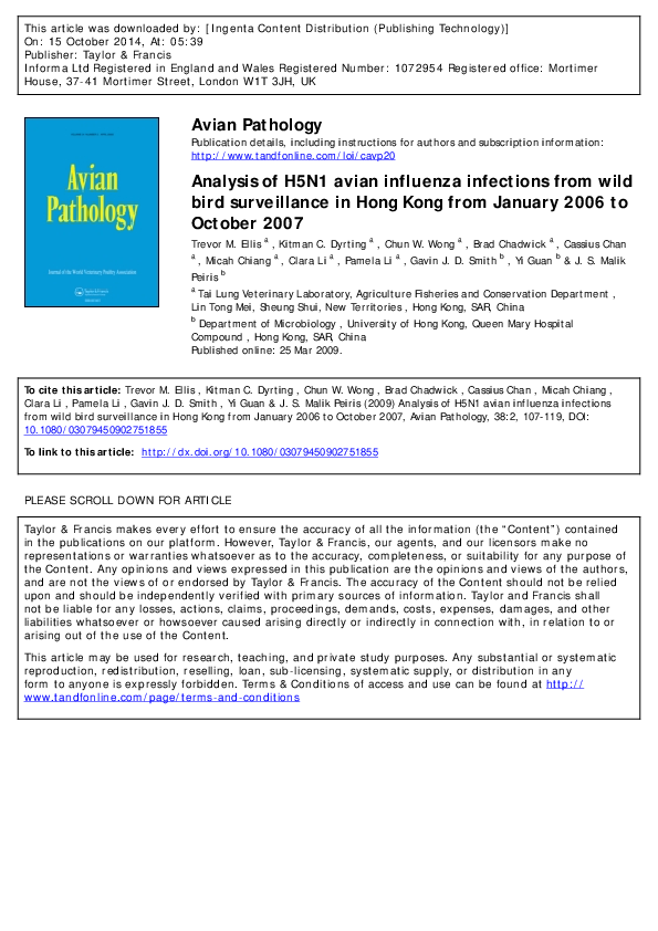 (PDF) Analysis of H5N1 avian influenza infections from wild bird ...