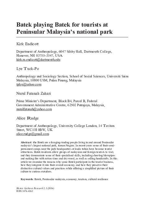 (DOC) Endicott, Kirk, Lye Tuck-Po, Nurul Fatanah Zahari, Alice Rudge ...