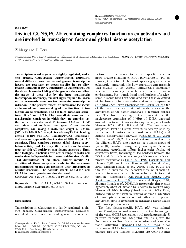 (PDF) Distinct GCN5/PCAF-containing complexes function as co-activators ...