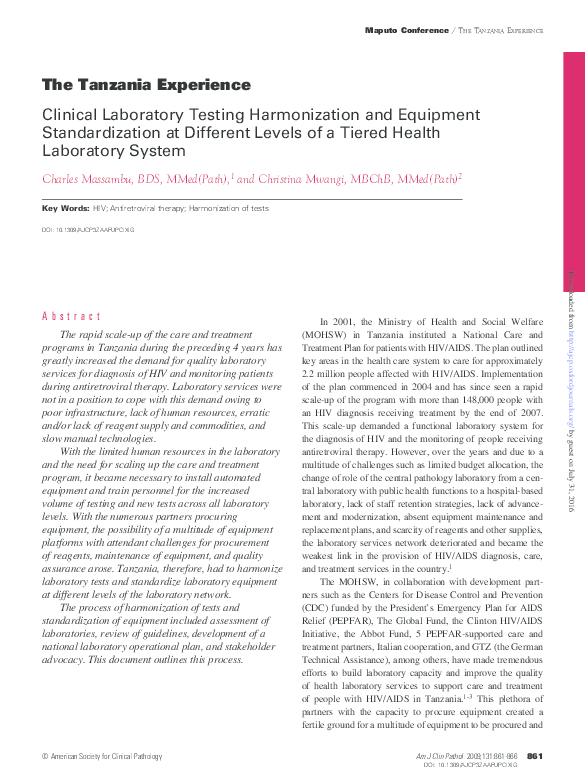 (PDF) The Tanzania Experience Clinical Laboratory Testing