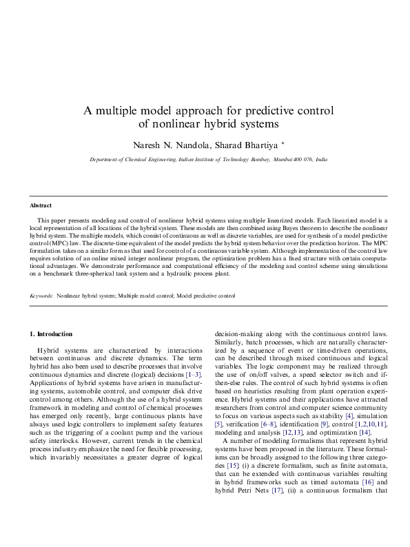 (PDF) A multiple model approach for predictive control of nonlinear ...