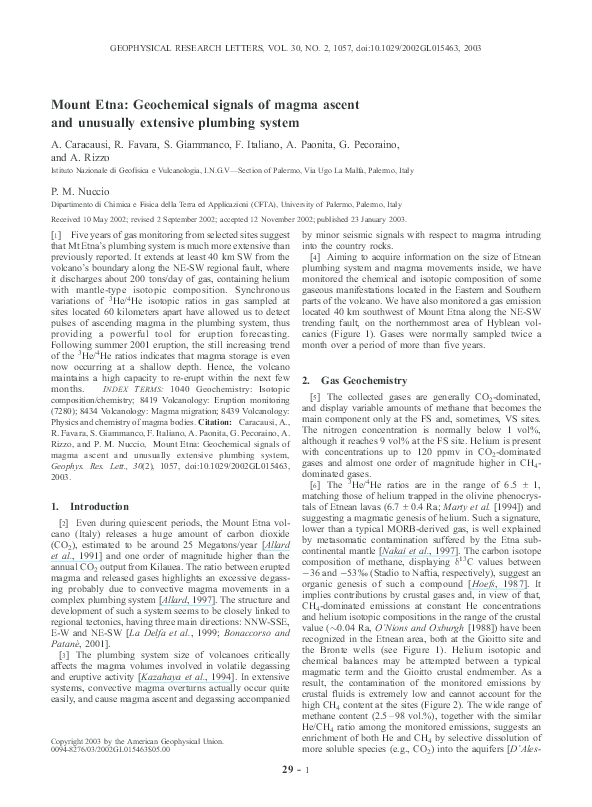 (PDF) Mount Etna: Geochemical signals of magma ascent and unusually ...
