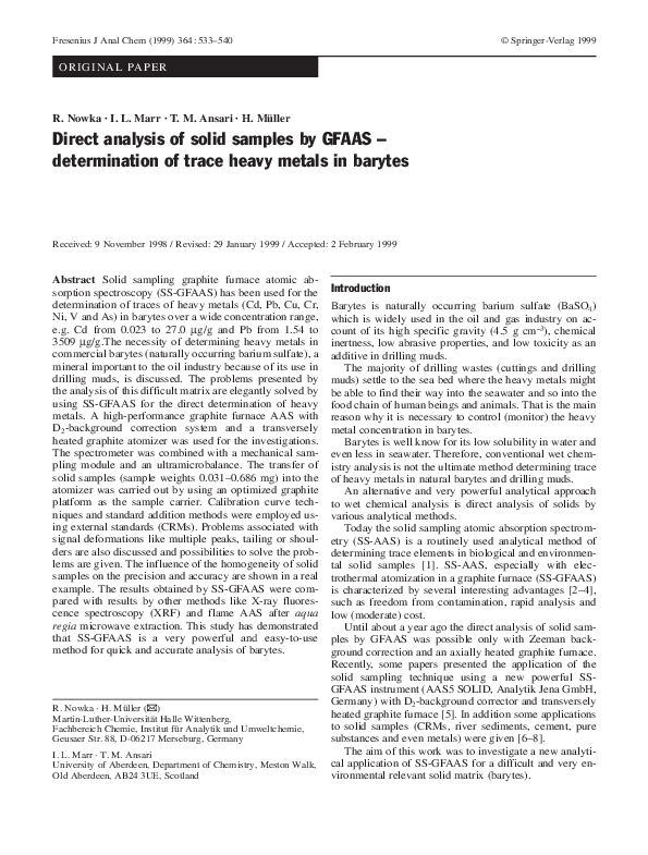 (PDF) Direct analysis of solid samples by GFAAS - determination of ...