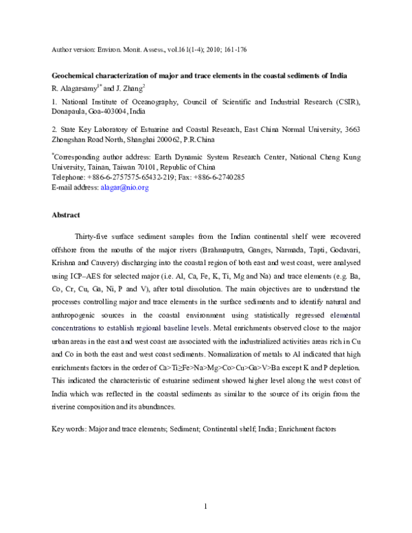 (PDF) Geochemical characterisation of major and trace elements in the ...