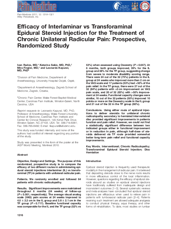 (PDF) Efficacy of Interlaminar vs Transforaminal Epidural Steroid ...