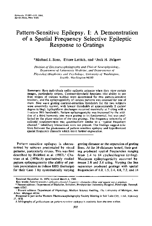 (PDF) Pattern-Sensitive Epilepsy. I: A Demonstration of a Spatial ...
