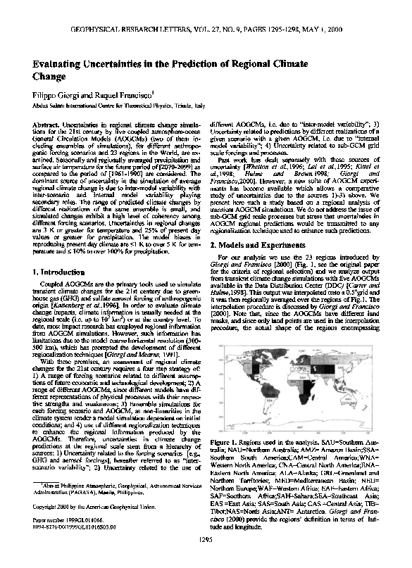 (PDF) Evaluating Uncertainties in the Prediction of Regional Climate Change