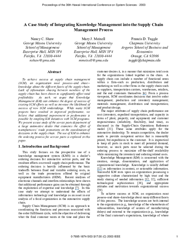 (PDF) A case study of integrating knowledge management into the supply ...