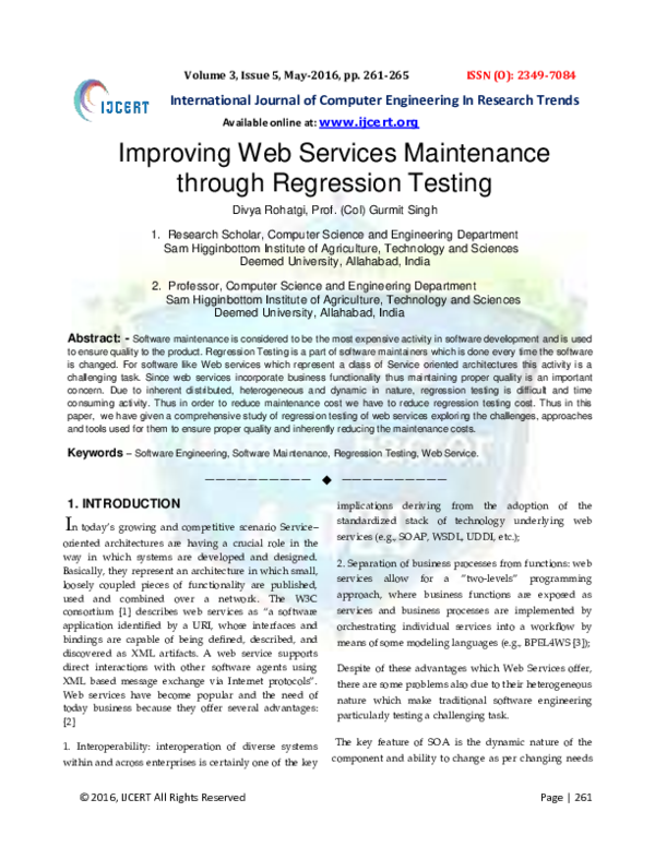 (PDF) Improving Web Services Maintenance through Regression Testing