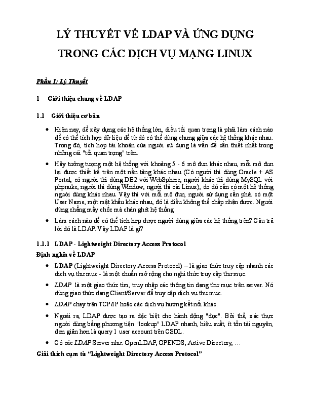 First page of “LÝ THUYẾT VỀ LDAP VA ỨNG DỤNG TRONG CAC DỊCH VỤ MẠNG LINUX”